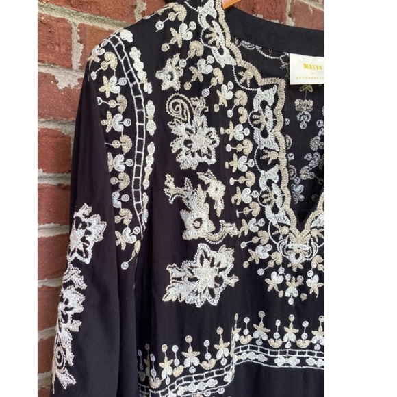 Anthropologie NWOT Maeve Shiloh Black Embroidered Tunic Mini Dress size 6 - Picture 7 of 12